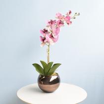 Arranjo Orquídea Artificial Rosa no Vaso Bronze M Formosinha