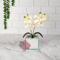 Arranjo Orquídea Artificial + Vaso de Vidro Transparente - Melhores Ofertas