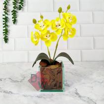 Arranjo Orquídea Artificial + Vaso Vidro com Cascalho