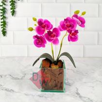 Arranjo Orquídea Artificial + Vaso Vidro com Cascalho