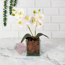 Arranjo Orquídea Artificial + Vaso Vidro com Cascalho