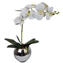 Arranjo Orquídea Flor Artificial Silicone 3D Vaso Prata Esp - Mommy Decor