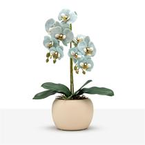 Arranjo Orquídea Flor Silicone Artificial Vaso Cerâmica Off White
