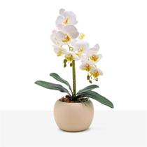 Arranjo Orquídea Flor Silicone Artificial Vaso Cerâmica Off White