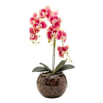 Arranjo Orquídea Haste Tripla Silicone 3D Vaso Vidro Decorativo