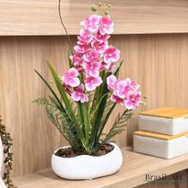Arranjo Orquídea Rosa Com Vaso Off White Texturizado Arranjo Orquídea Rosa Com Vaso Off White Texturizado