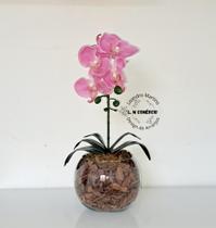 Arranjo Orquídea Rosa Uma Haste Borboleta 3D Realista Permanente Siliconada Para Decoração de Mesa