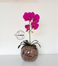 Arranjo Orquídea Rosa Uma Haste Borboleta 3D Realista Permanente Siliconada Para Decoração de Mesa