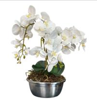 Arranjo Orquídea Silicone 3 Haste Vaso Inox Flor Artificial