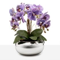 Arranjo Orquídea Silicone 4 Hastes Vaso Espelhado Prateado Luxo Arranjo Orquídea Silicone 4 Hastes Vaso Espelhado Prateado Luxo