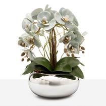 Arranjo Orquídea Silicone 4 Hastes Vaso Espelhado Prateado Luxo Arranjo Orquídea Silicone 4 Hastes Vaso Espelhado Prateado Luxo