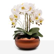 Arranjo Orquídea Silicone 4 Hastes Vaso Espelhado Wood Luxo Arranjo Orquídea Silicone 4 Hastes Vaso Espelhado Wood Luxo