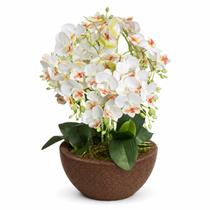 Arranjo Orquídea Silicone Toque Real 3D Vaso Decorativo Montado Centro de Mesa Flor Artificial Lilas