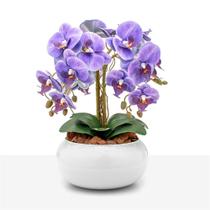 Arranjo Orquídea Silicone Toque Real 4 Hastes Vaso Vidro Branco