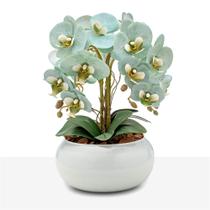 Arranjo Orquídea Silicone Toque Real 4 Hastes Vaso Vidro Branco