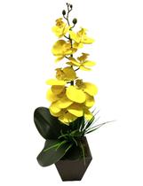 Arranjo Orquídea Silicone Toque Real Cachepot Madeira - Orquídea Amarela - JL FLORES ARTIFICIAIS