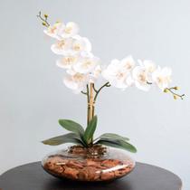 Arranjo Orquídeas Artificiais Branca no Vaso de Vidro Formosinha