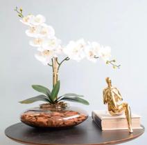 Arranjo Orquídeas Artificiais Branca no vaso de Vidro Infinity Flores Arranjo Orquídeas Artificiais Branca no vaso de Vidro Infinity Flores