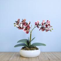 Arranjo Orquídeas Artificial no Vaso Baixo Branco Formosinha Arranjo Orquídeas Artificial no Vaso Baixo Branco Formosinha