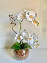 Arranjo Orquídeas De Silicone 02 Hastes 3D Realista Enfeite de Mesa Com Vaso de Vidro Aquario - zent future