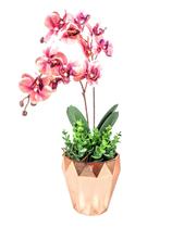 Arranjo Orquídeas Vaso Dourado Prateado - Artificial Enfeite - BONITO DECORA