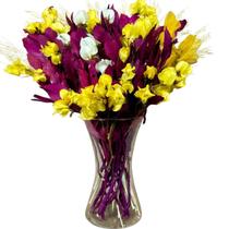 Arranjo Para Decorar Sala Elegante Mix Cores + Vaso Importado