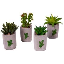 Arranjo Permanente Planta Artificial Suculenta Plástico Vaso Cimento Kit 4pcs Vizapi Cacto 5x11cm