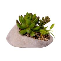 Arranjo Permanente Planta Artificial Suculenta Plástico Vaso Cimento Vizapi Bege Stone 15x9cm