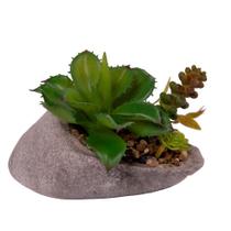 Arranjo Permanente Planta Artificial Suculenta Plástico Vaso Cimento Vizapi Bege Stone Cream 15x9cm