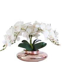 Arranjo Pra Mesa 4 Flor Orquídeas Artificial Real Vaso Rosé