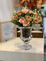Arranjo Rosas Vaso Taça Transparente Luxo Delicado 3d