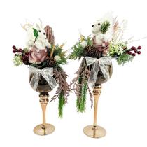 Arranjo Taça Esquilo Casal Rosa 55/50Cm Natal Exclusivo