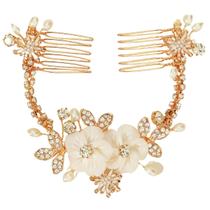 Arranjo Tiara Cabelo Noivas Flores Branca Alto Luxo Strass
