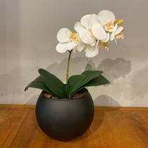 Arranjo Toque Real Orquídea Branca Artificial No Vaso Preto