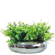 Arranjo Vaso Espelhado Prata Folhagem Verde Samambaias
