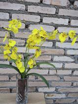 Arranjo Vaso Flores Orquidea Artificial Amarela Chuva Ouro