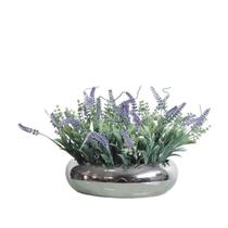 Arranjo Vaso Prateado Centro de Mesa Flores Lavanda