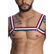 Arreio Harness Masculino Em Elástico Tricolor Argola Em - Steves Designer