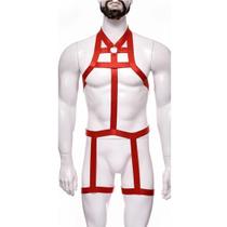 Arreio Harness Masculino Em Elástico Vermelho Corpo Inteiro - Loja Fetiche