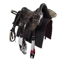 Arreio Marrom Sem Cabeça Couro Serviço Completo 16 Polegadas + Freio Inox + Baixeiro Sisal Confira!