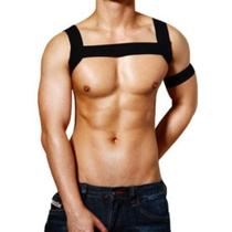 Arreio Masculino Harness Em Elástico Preto Com Bracelete