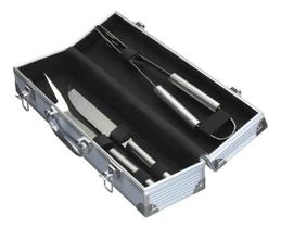 Art House Kit Churrasco 3 Peças Garfo Faca E Pegador Com Maleta Cor Prateado