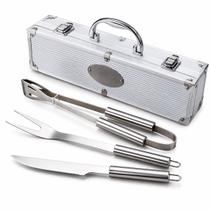 Art House Kit Churrasco 3 Peças Garfo Faca E Pegador Com Maleta Cor Prateado Art House Kit Churrasco 3 Peças Garfo Faca E Pegador Com Maleta Cor Prateado