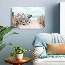 Arte da parede do oceano para o quarto Coastal Canvas Print Seascape Picture Framed Teal Aqua Sea Painting Shoreside Artwork para banheiro Sala de estar Casa Decoração Praia Tema Decorações Turquesa 24x16inch