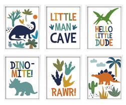 Arte de decoração de parede de berçário emoldurada de Hannah com estampas de dinossauros
