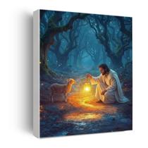 Arte de parede cristã em tela Serenity Prayer & Jesus com cordeiro perdido