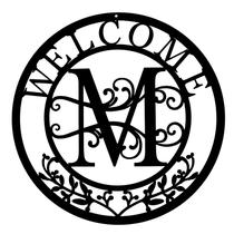 Arte de parede de metal BVLFOOK M Monogram Black Welcome Sign