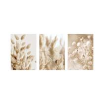 Arte De Parede Em Lona Com Paisagem Marinha Branca 3PCS Decoração Nórdica De Praia Com Grama Pampas