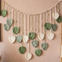 Arte De Parede Em Macramê Com Folhas Verdes, Decoração Boho Para Casa, Estilo Moderno De Meados Do