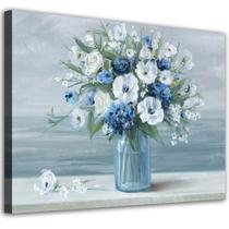 Arte de parede em tela arteWOODS com flores azuis e brancas 71 x 51 cm Arte de parede em tela arteWOODS com flores azuis e brancas 71 x 51 cm